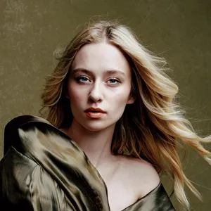 model with cloth draped over her shoulder