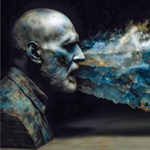 Edited photo of a man with shapes coming out of his face