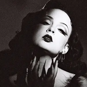 Model poses in black and white portrait