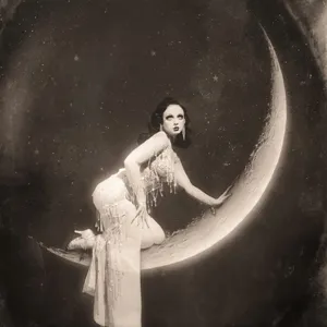 Vintage portrait of a woman posing on a moon